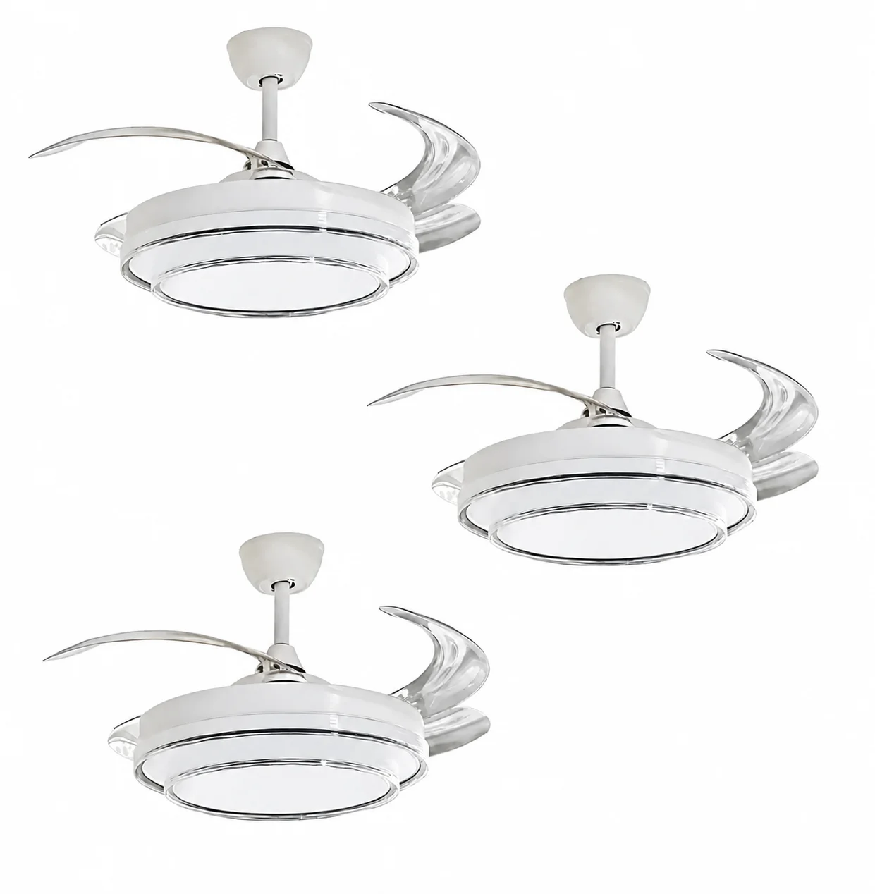 (PAGUE 1 LEVE 3) VENTOINHA DE TETO RETRÁTIL COM PÁS INVISÍVEIS E LUZ LED — DESIGN ELEGANTE, EFEITO CRISTAL E ILUMINAÇÃO INTEGRADA