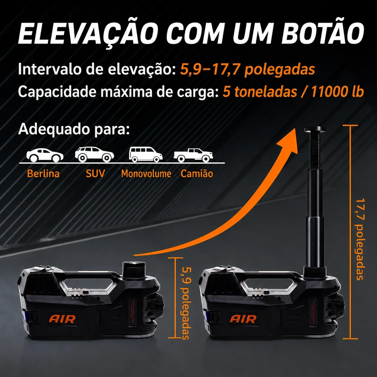 KIT MACACO HIDRÁULICO ELÉTRICO STANDTALL 5 TONELADAS 12 V COM CHAVE DE IMPACTO E LUZ LED — MUDE PNEUS COM RAPIDEZ, SEGURANÇA E SEM ESFORÇO