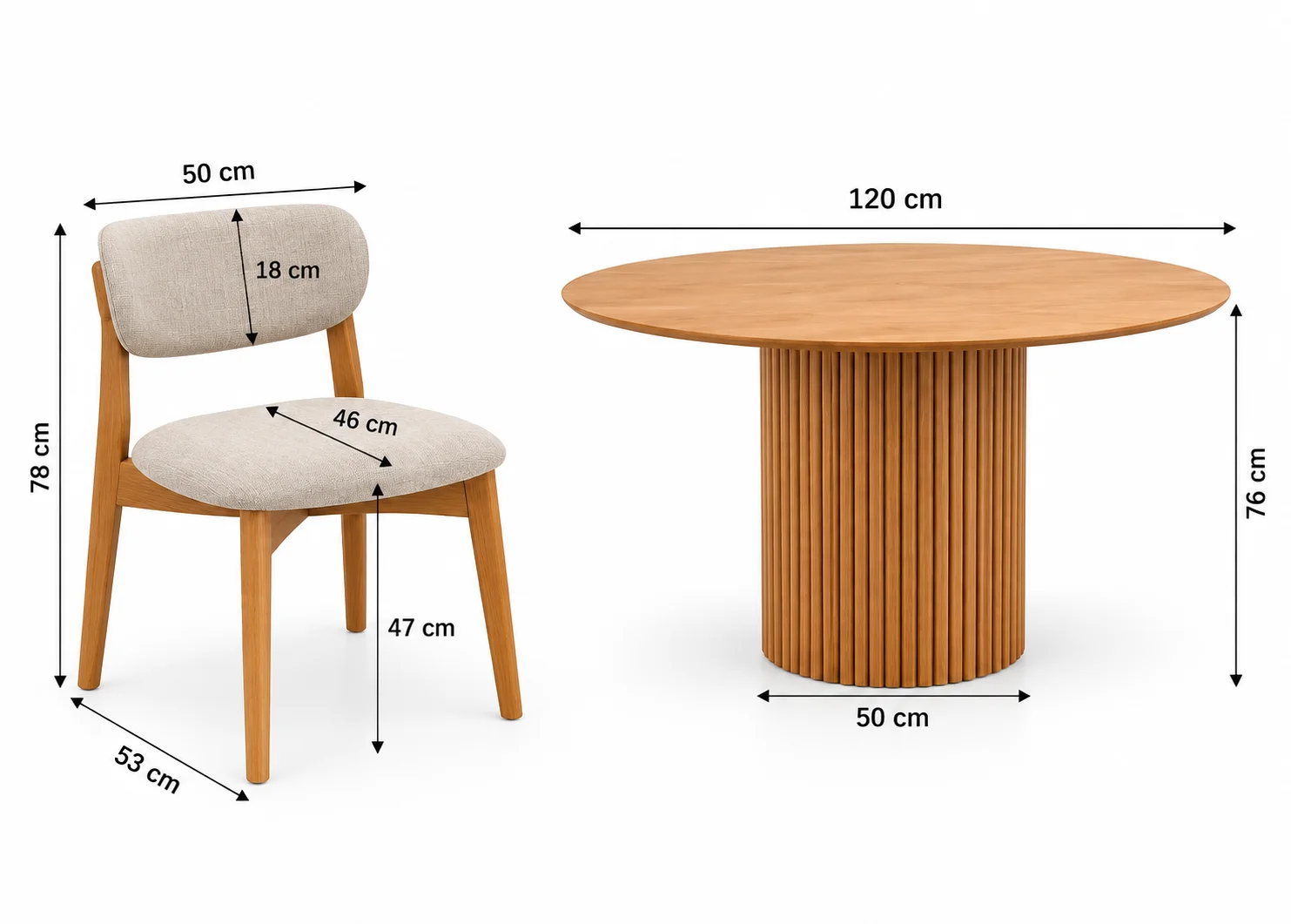 CONJUNTO DE JANTAR PREMIUM — MESA OVAL COM BASE RIPADA E CADEIRAS ESTOFADAS