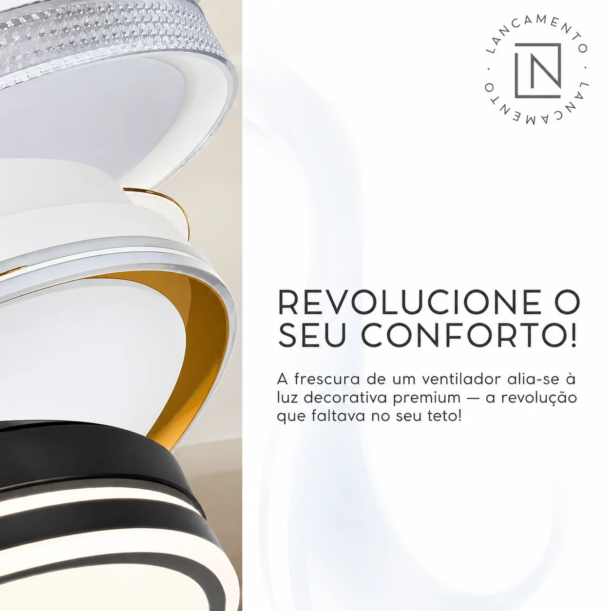 (PAGUE 1 LEVE 3) VENTOINHA DE TETO RETRÁTIL COM PÁS INVISÍVEIS E LUZ LED — DESIGN ELEGANTE, EFEITO CRISTAL E ILUMINAÇÃO INTEGRADA