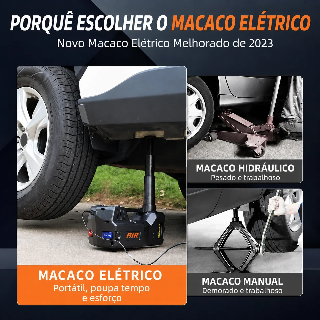 KIT MACACO HIDRÁULICO ELÉTRICO STANDTALL 5 TONELADAS 12 V COM CHAVE DE IMPACTO E LUZ LED — MUDE PNEUS COM RAPIDEZ, SEGURANÇA E SEM ESFORÇO