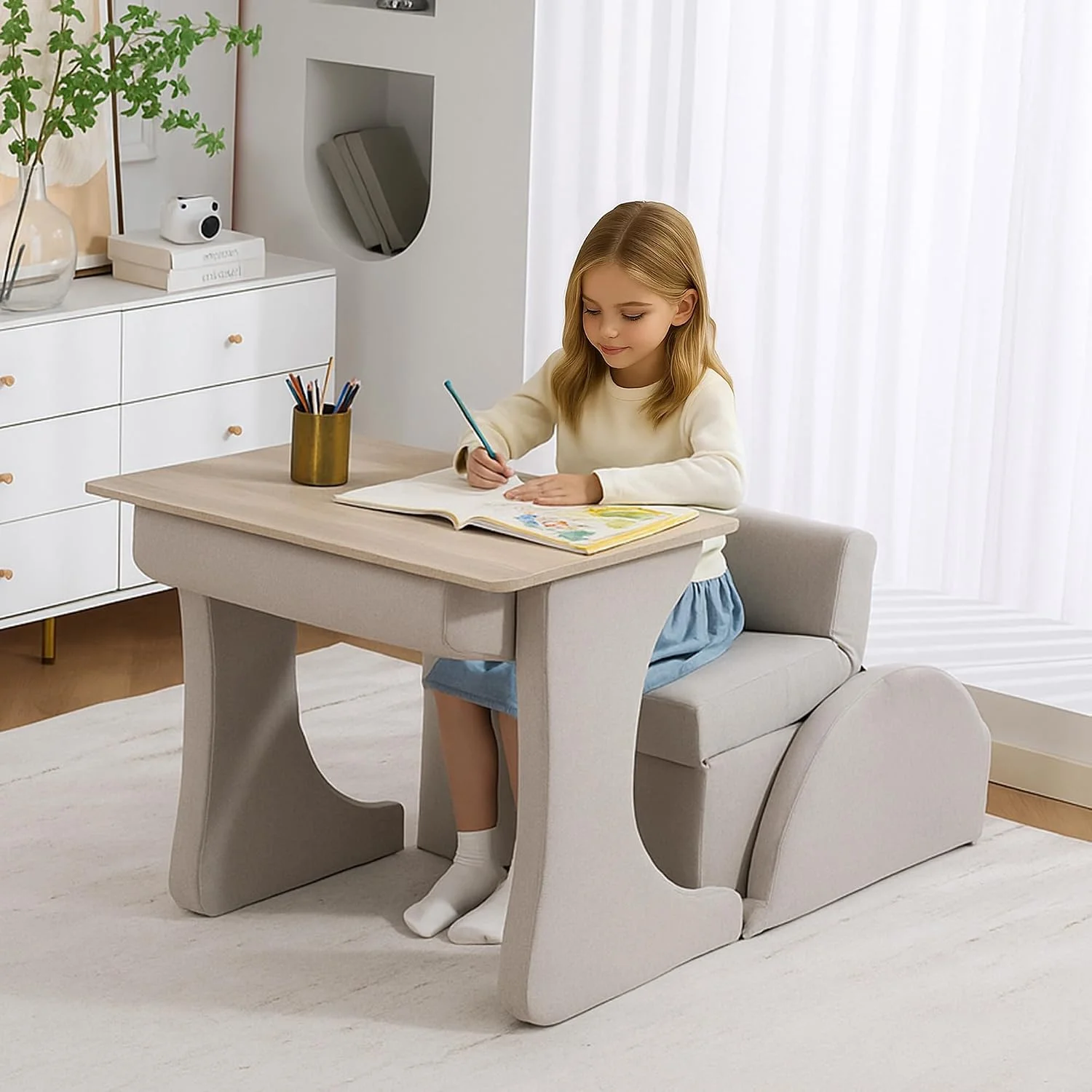 Sofá-Cama 3 em 1 com Encosto Regulável em 6 Posições