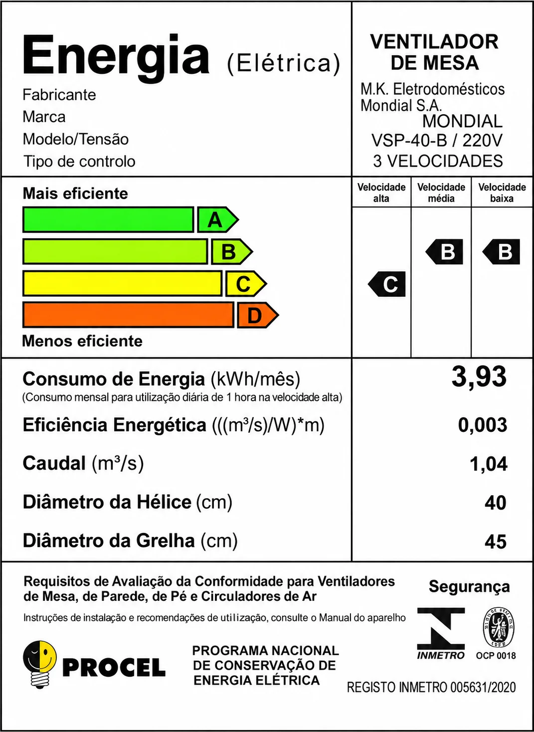 Ventoinha de Mesa MONDIAL Super Power-230 Volts / 40 cm , 3 Velocidades e Fluxo de Ar Potente