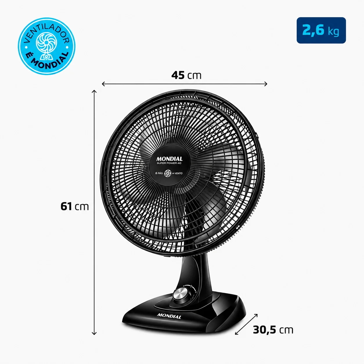 Ventoinha de Mesa MONDIAL Super Power-230 Volts / 40 cm , 3 Velocidades e Fluxo de Ar Potente