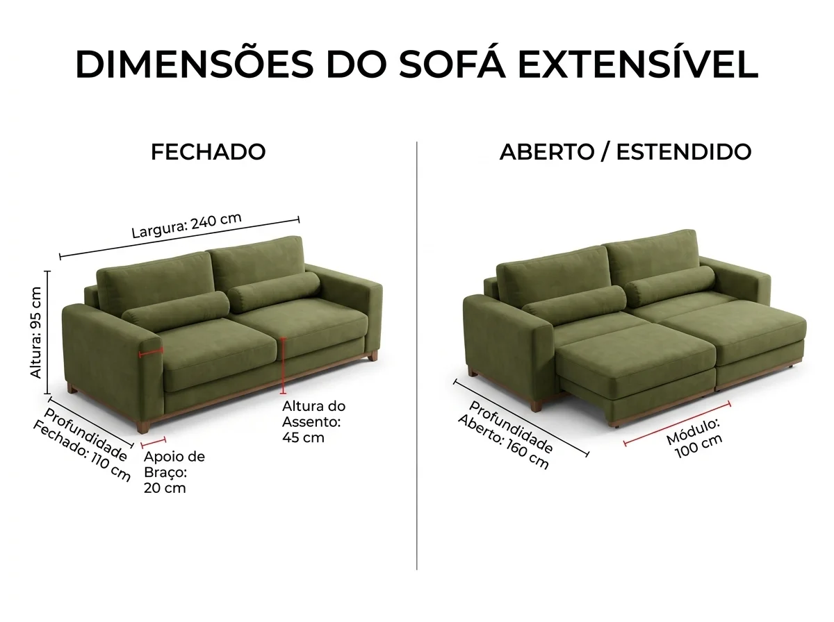 Sofá com Assentos Extensíveis e Costas Reclináveis