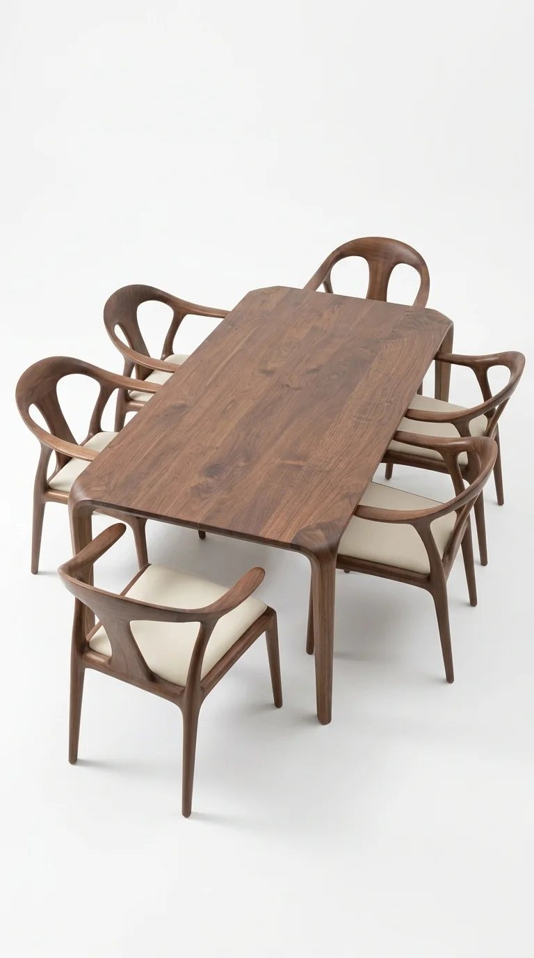 Mesa de Jantar em Nogueira Maciça com Cadeiras Ergonómicas