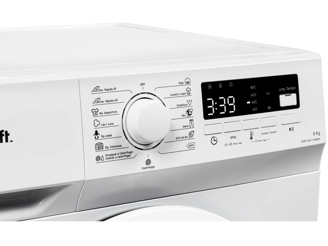 Máquina de Lavar Roupa KUNFT KWM8809 (8 kg - 1400 rpm - Branco)