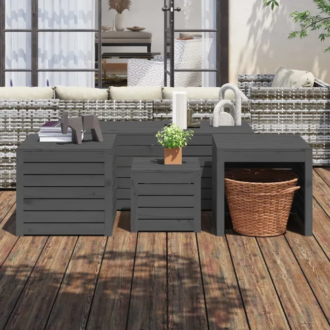Conjunto de 4 caixas organizadoras para jardim, madeira de pinho maciça, cinza - COMFORTXL