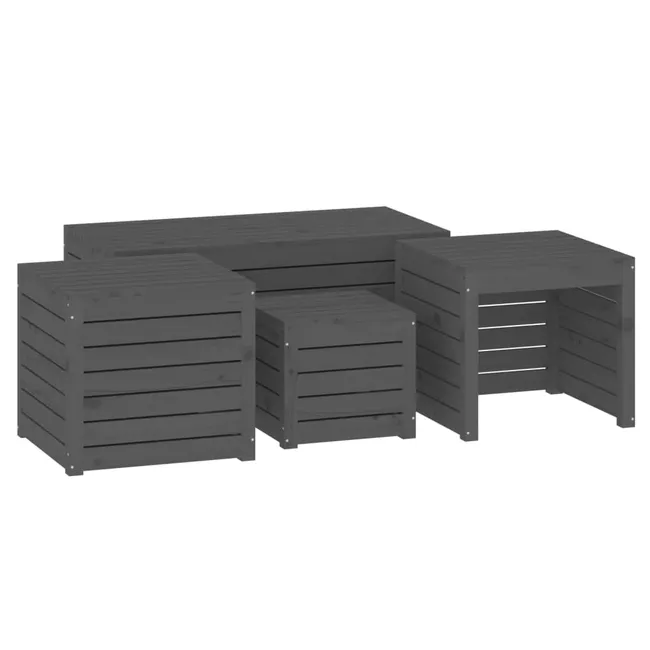 Conjunto de 4 caixas organizadoras para jardim, madeira de pinho maciça, cinza - COMFORTXL