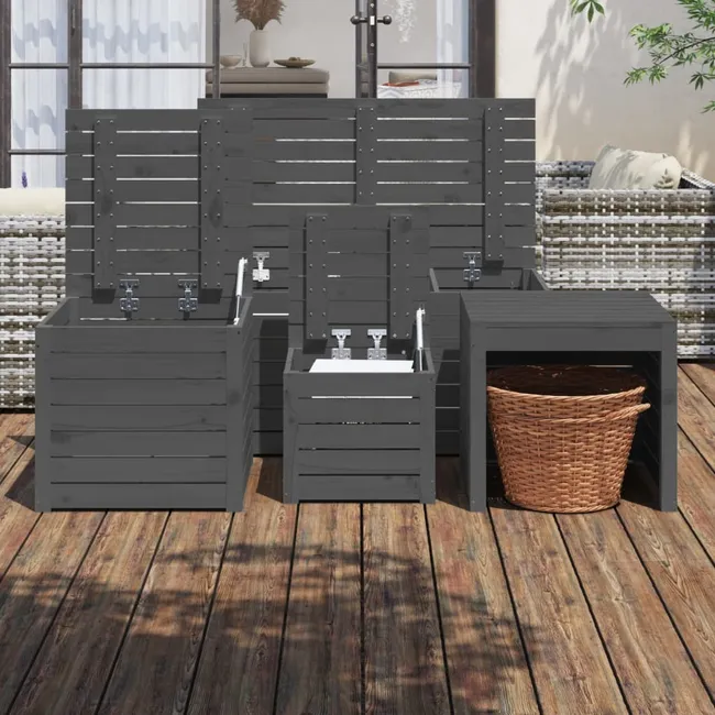 Conjunto de 4 caixas organizadoras para jardim, madeira de pinho maciça, cinza - COMFORTXL