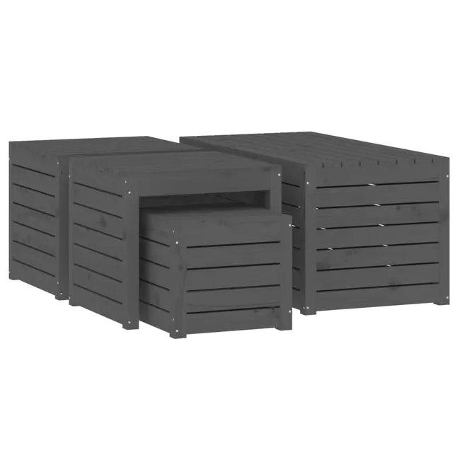 Conjunto de 4 caixas organizadoras para jardim, madeira de pinho maciça, cinza - COMFORTXL