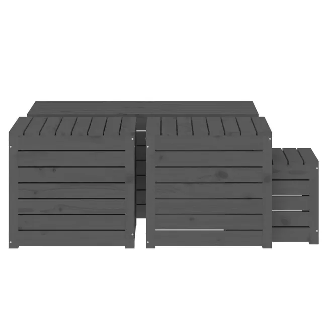 Conjunto de 4 caixas organizadoras para jardim, madeira de pinho maciça, cinza - COMFORTXL