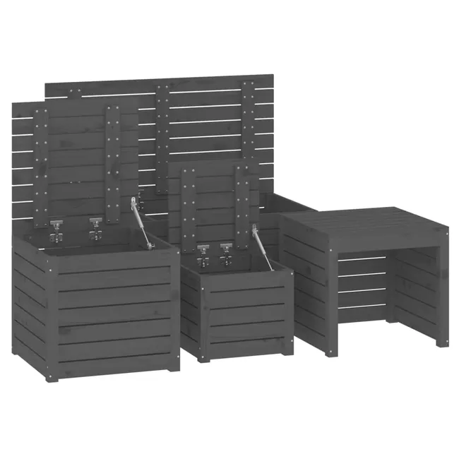 Conjunto de 4 caixas organizadoras para jardim, madeira de pinho maciça, cinza - COMFORTXL