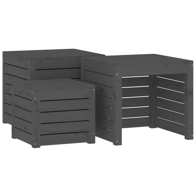 Conjunto de 4 caixas organizadoras para jardim, madeira de pinho maciça, cinza - COMFORTXL