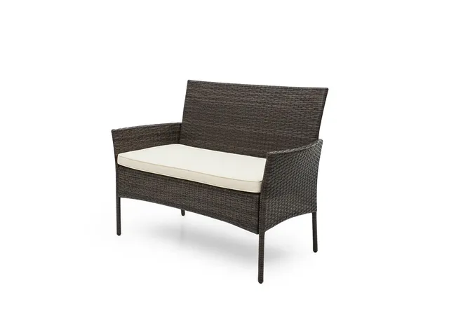 Kit Completo de Jardim em Vime Sintético — Sofá, Dois Cadeirões e Mesa de Centro