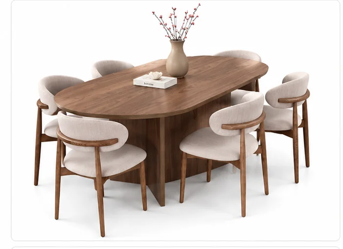 Conjunto de Jantar Oval em Madeira - Mesa de 180 cm com 6 cadeiras Estofadas