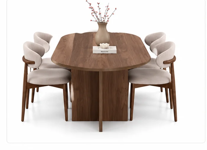 Conjunto de Jantar Oval em Madeira - Mesa de 180 cm com 6 cadeiras Estofadas